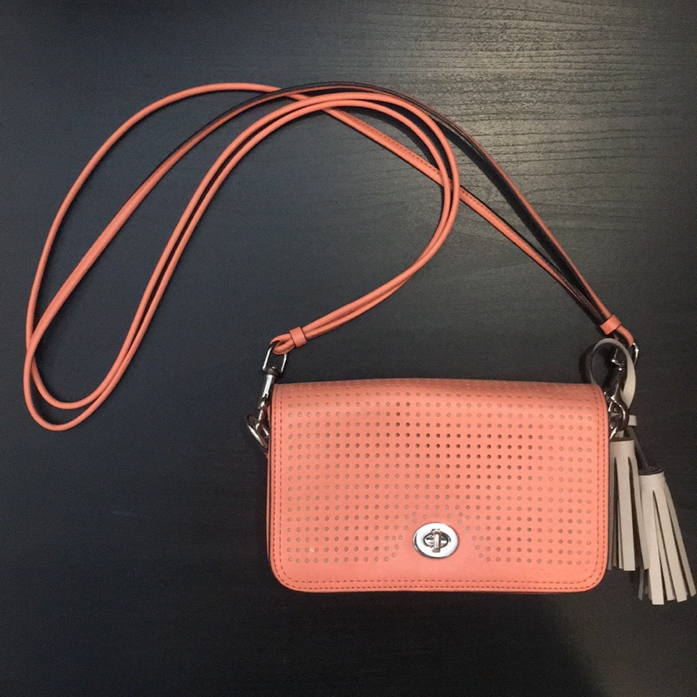 Peach coach crossbody purse